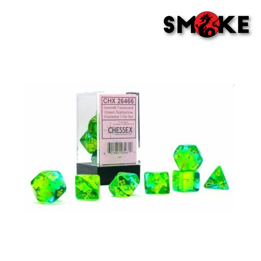 Chessex - Dadi - Polyhedral 7 die set Gemini Translucent - Green - Teal/Yellow