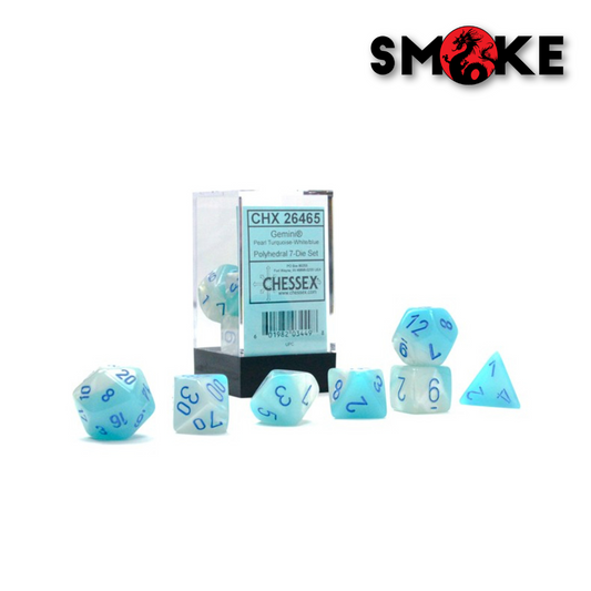 Chessex - Dadi - Polyhedral 7 die set Gemini -Pearl Turquoise - White/Blue