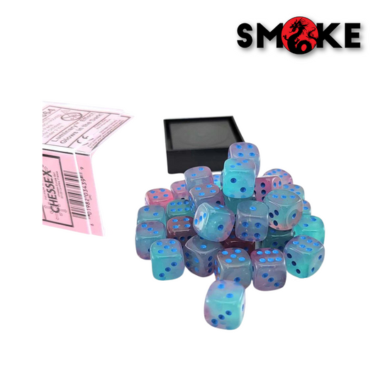 Chessex - Dadi - 12mm d6 Dice Block 36 dadi - Gemini -  Gel Green - Pink/blue